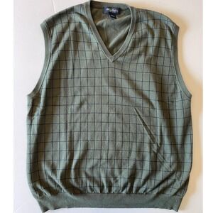 Brooks Brothers Mens Vest‎ XL Green Plaid Pima Cotton V Neck Sleeveless Sweater